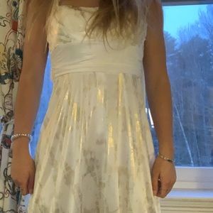 white and gold mini dress